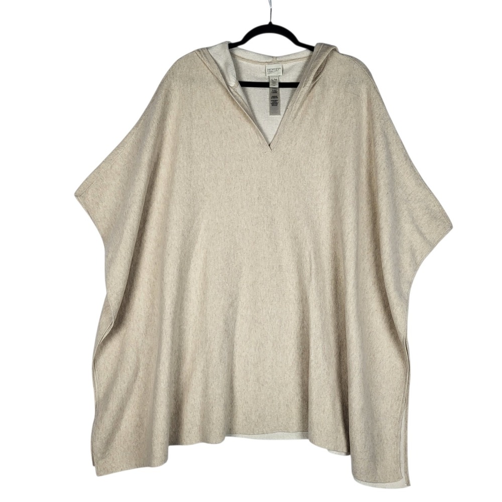 Zenergy By Chicos Cashmere Blend Hooded Poncho Women's S/M Cream Soft Minimalist